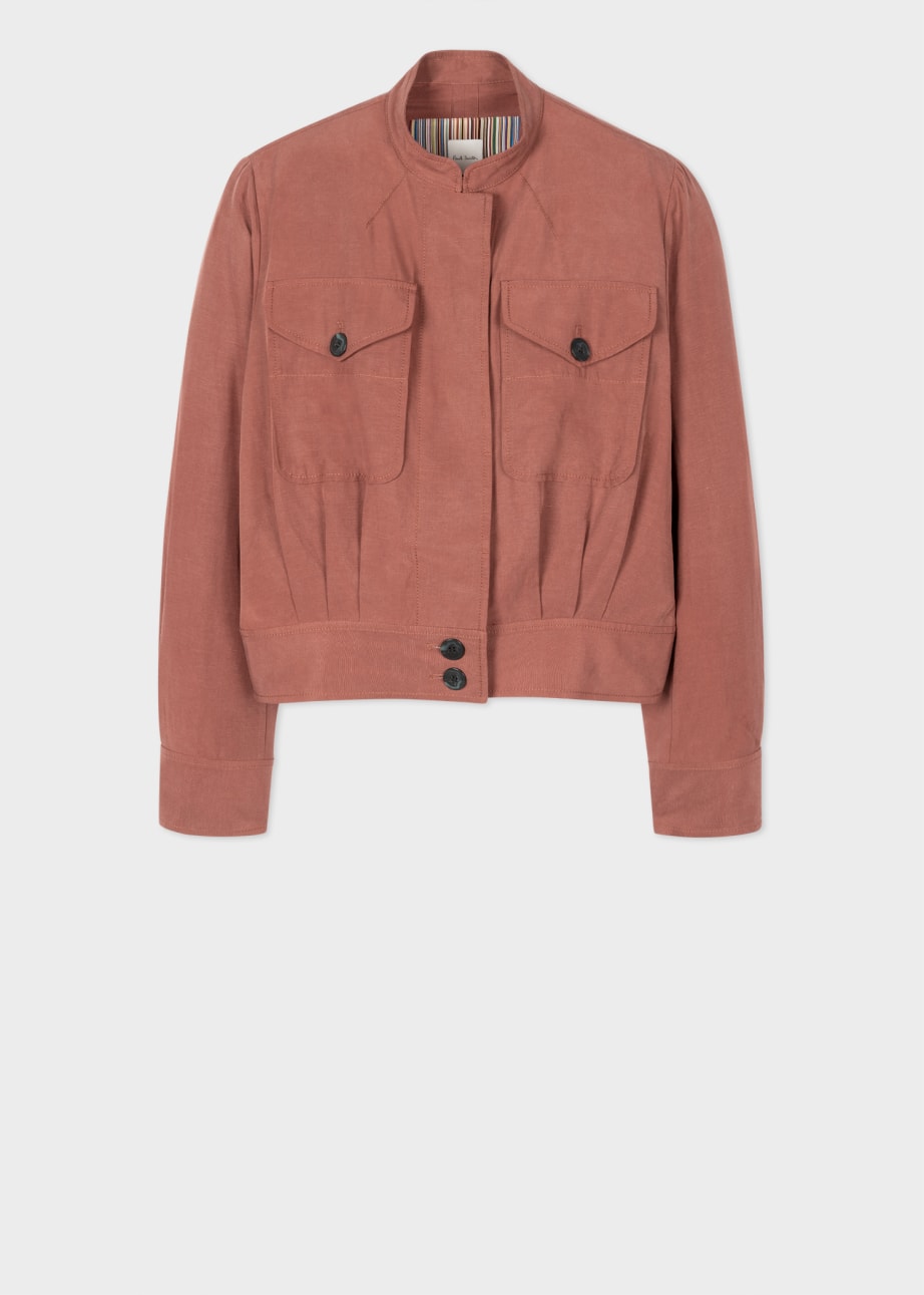 Women's Linen-Blend Burgundy Cargo Jacket