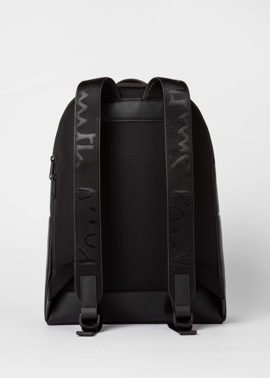 Back View - Black Embossed Leather Backpack Paul Smith