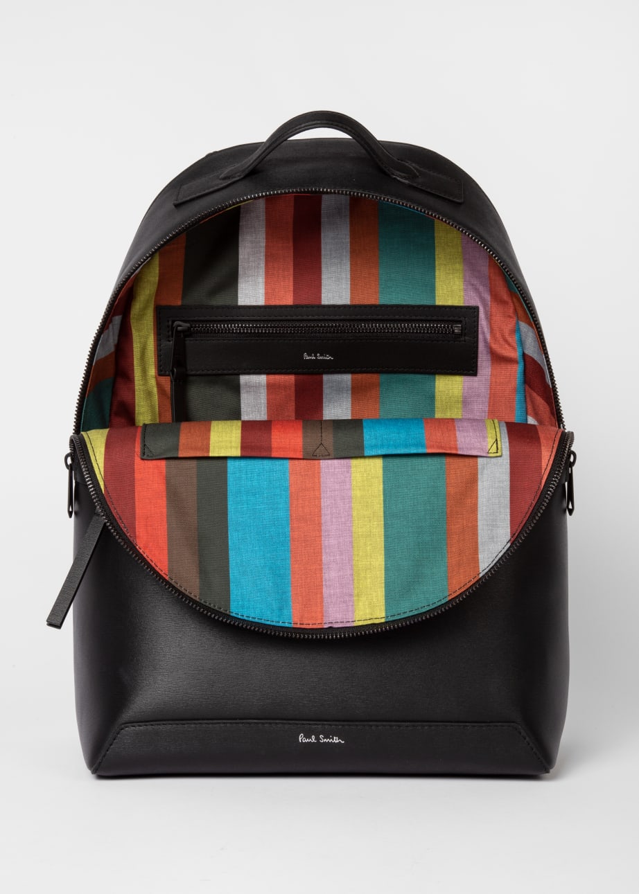 Detail View - Black Embossed Leather Backpack Paul Smith