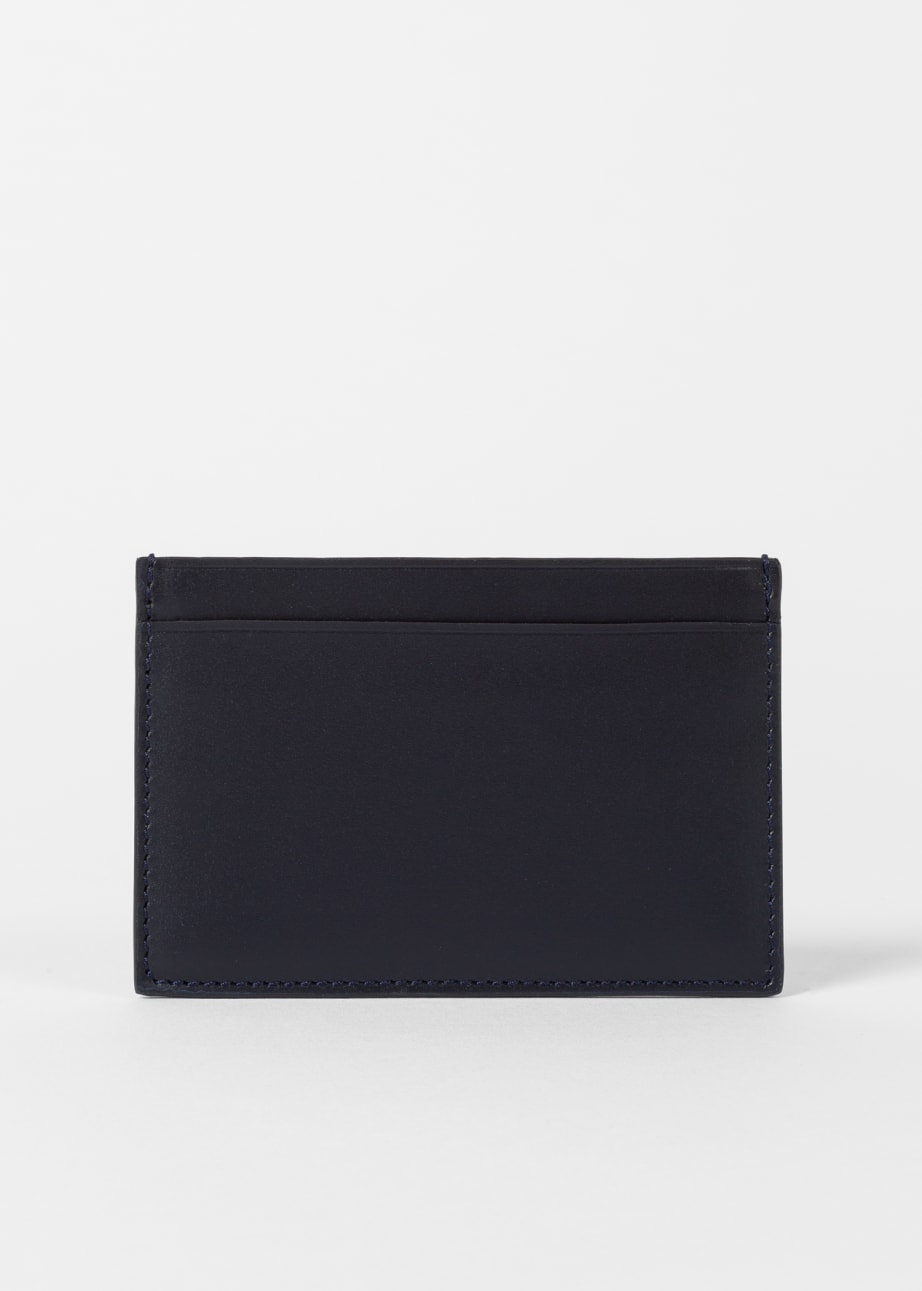 Front View - Navy Calf Leather Monogrammed Card Holder Paul Smith