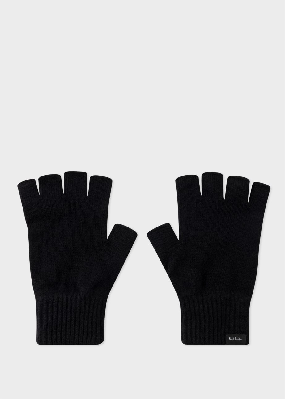 Front View - Black Fingerless Cashmere-Blend Gloves Paul Smith