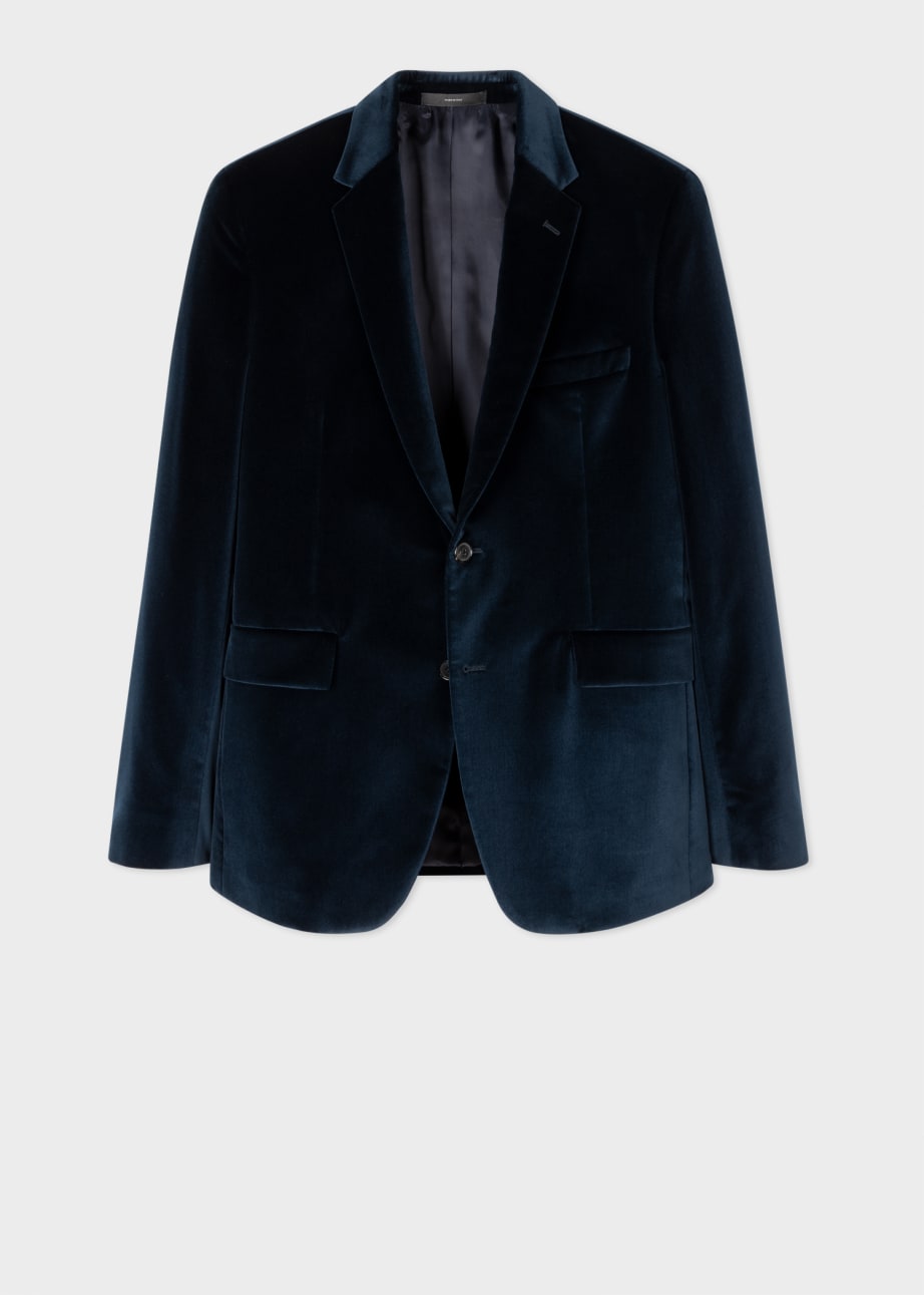 Front View - The Kensington - Slim-Fit Navy Velvet Two-Button Blazer Paul Smith