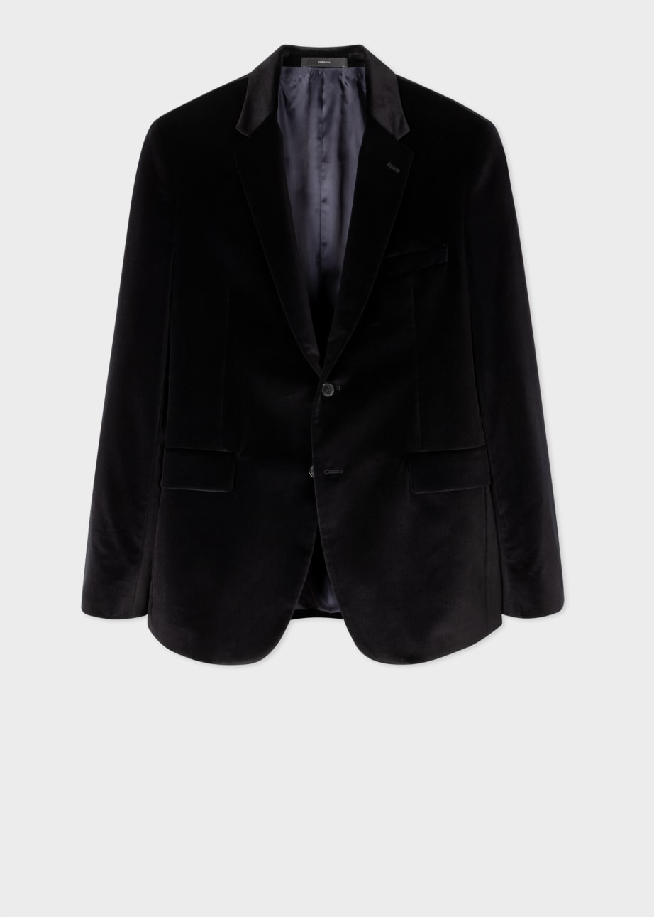 Front View - The Kensington - Slim-Fit Black Velvet Two-Button Blazer Paul Smith