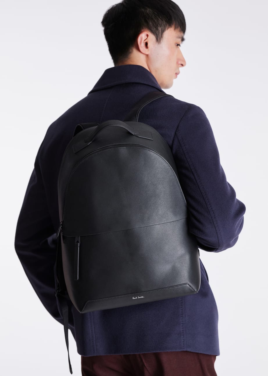 Model View - Black Embossed Leather Backpack Paul Smith