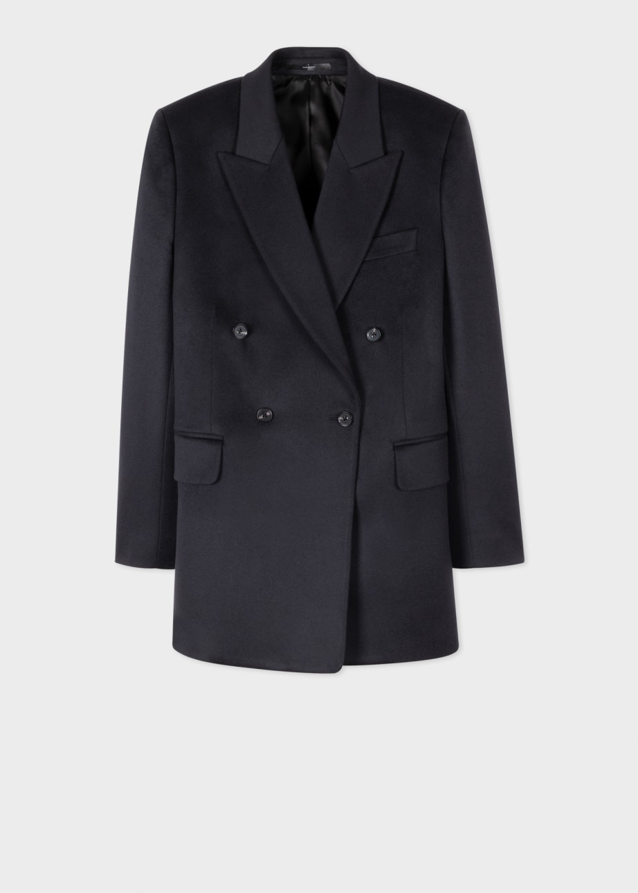Women's Navy Wool-Cashmere Double-Breasted Tailored Coat
