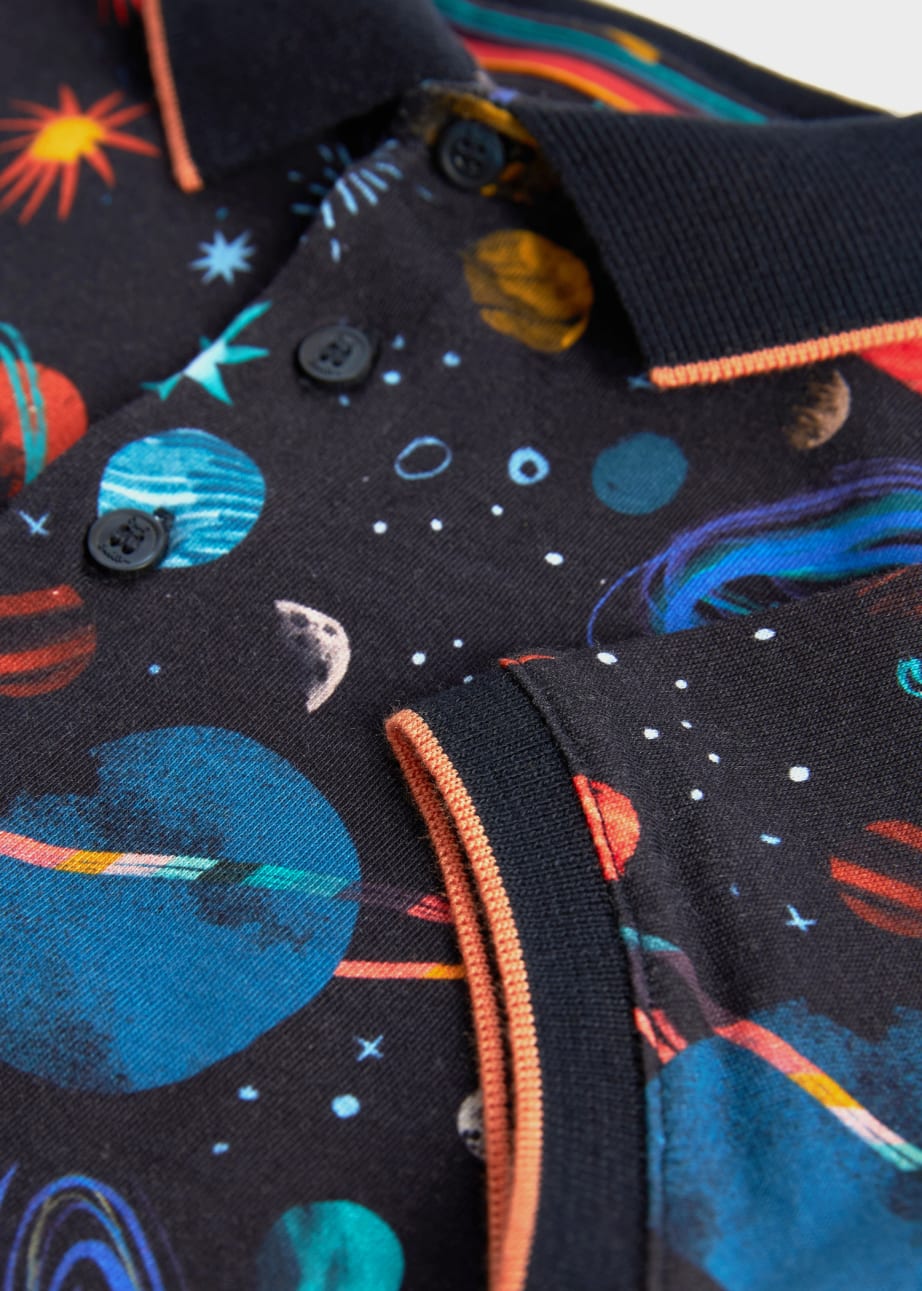 Detail View - 2-13 Years Navy Planet Print Short-Sleeve Polo Shirt Paul Smith