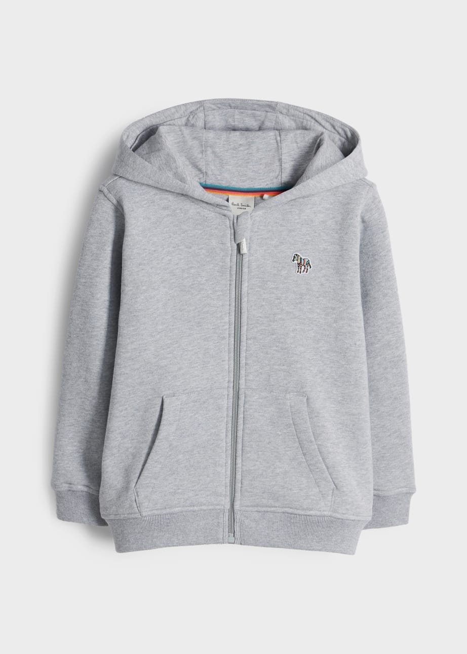 Front View - 2-13 Years Grey Zip Zebra Logo Hoodie Paul Smith