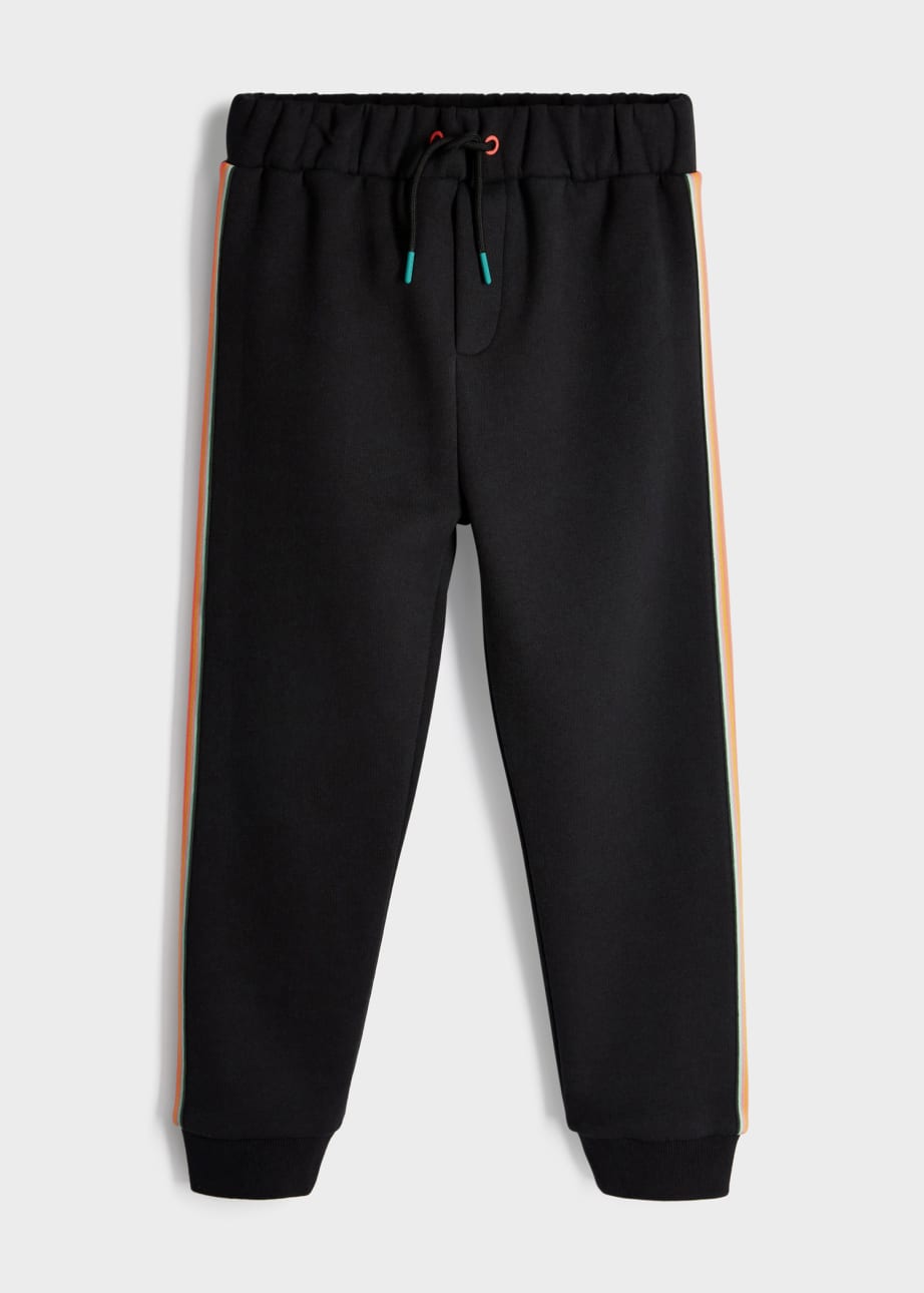 Front View - 2-13 Years Black 'Artist Stripe' Joggers Paul Smith