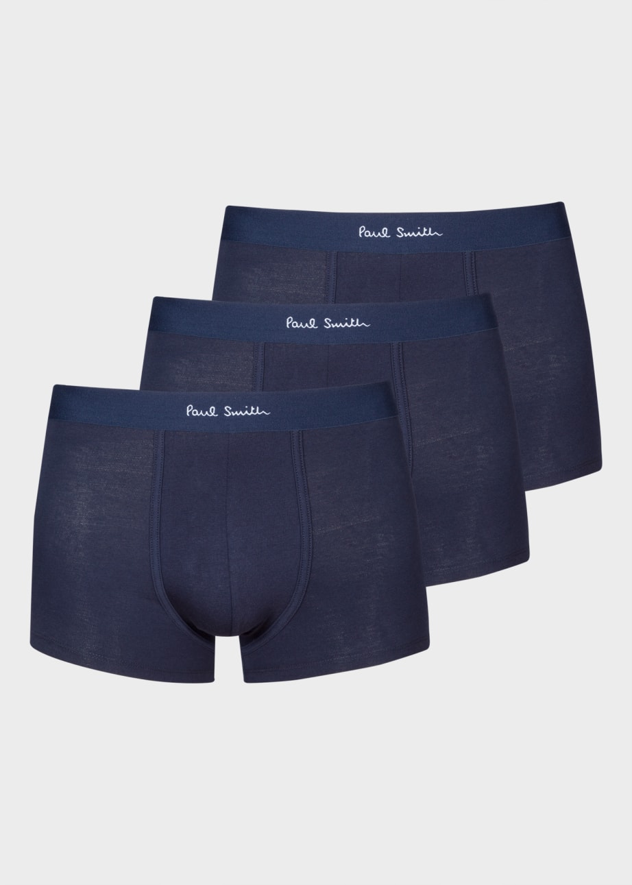 Product view - Navy Organic Cotton Low-Rise Boxer Briefs Three Pack Paul Smith