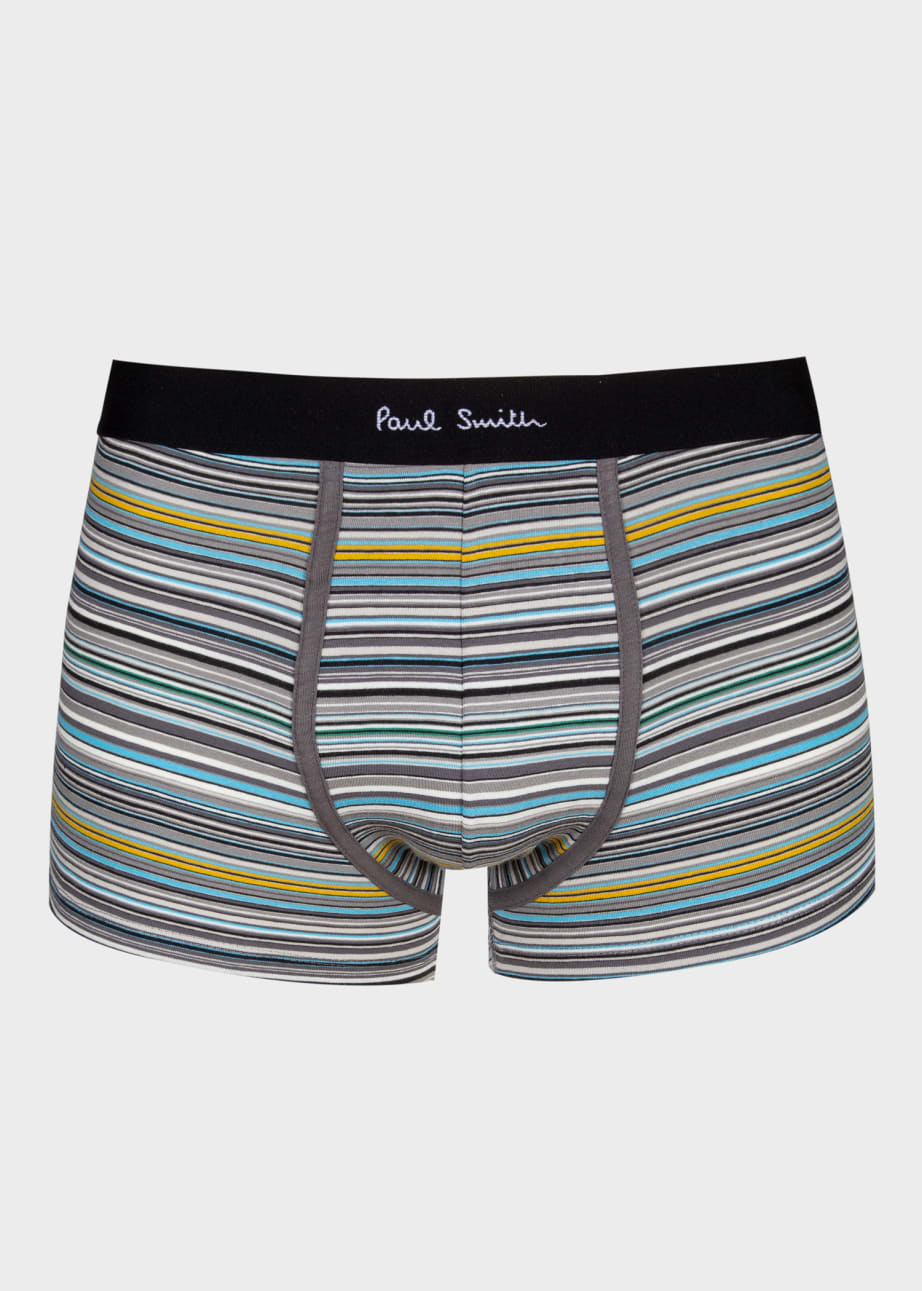 Front View - Organic Cotton 'Signature Stripe' and Plain Boxer Briefs Five Pack Paul Smith