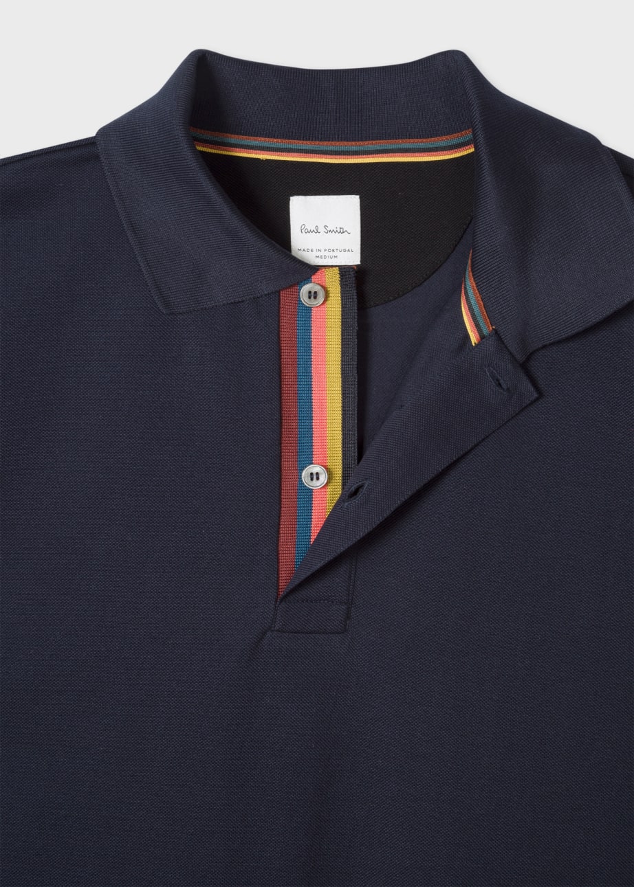 Detail View - Navy Cotton 'Artist Stripe' Placket Polo Shirt Paul Smith