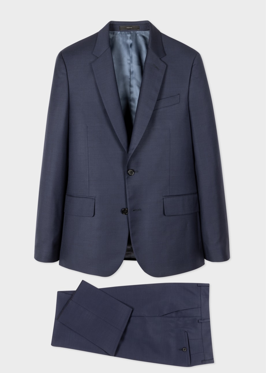 Front View - The Soho - Tailored-Fit Navy Sharkskin Suit Paul Smith