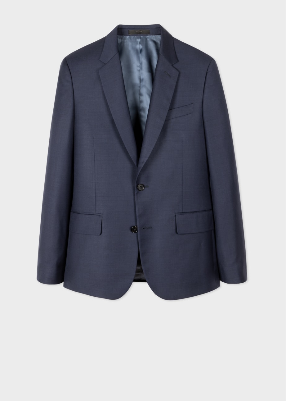 Front View - The Soho - Tailored-Fit Navy Sharkskin Suit Paul Smith