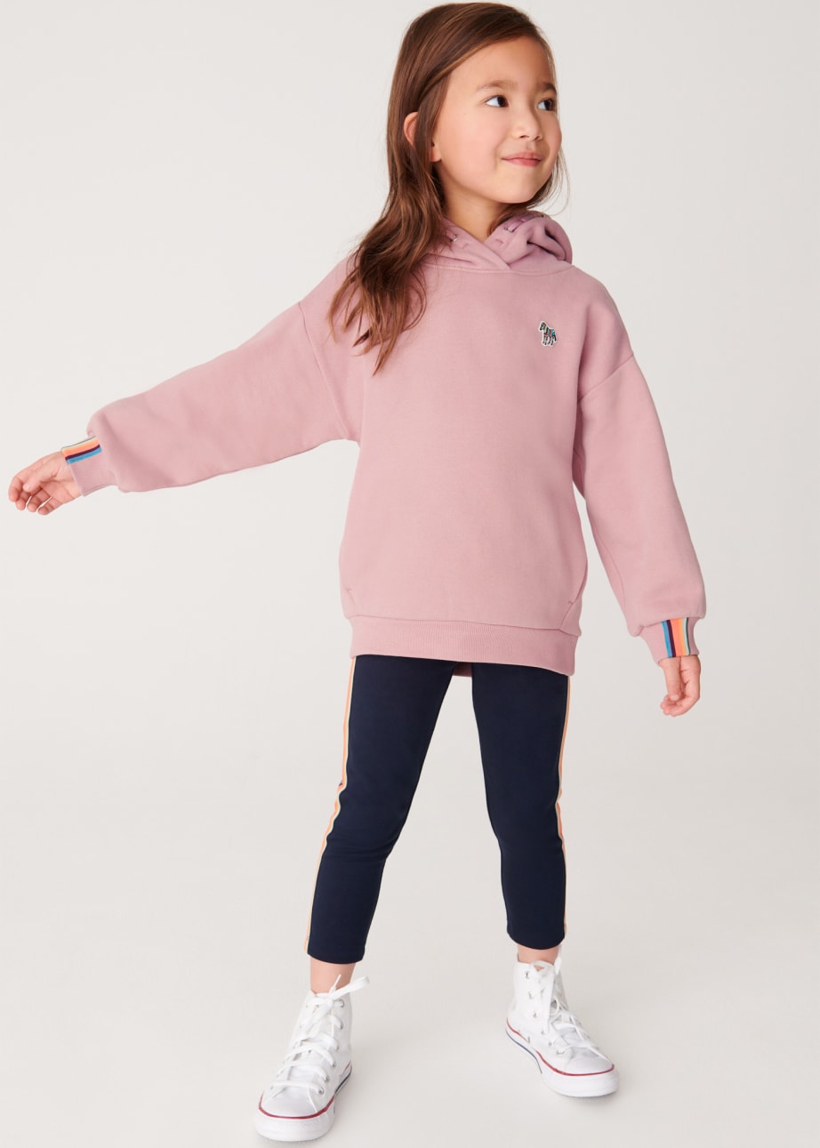 Model View - 2-13 Years Pink Cotton Zebra Pullover Hoodie Paul Smith