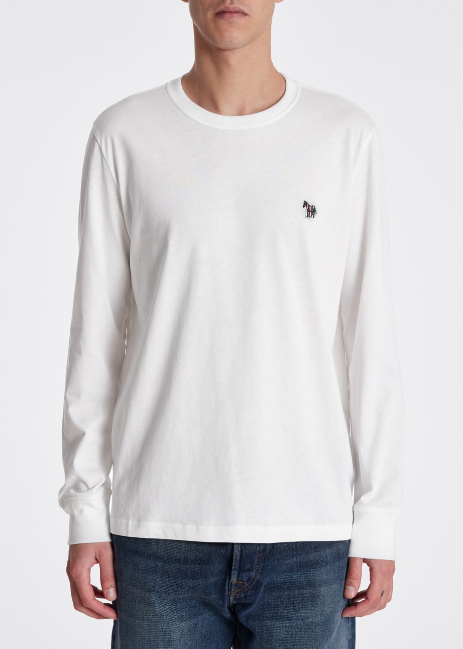 Front Model View - White Cotton Zebra Logo Long-Sleeve T-Shirt Paul Smith