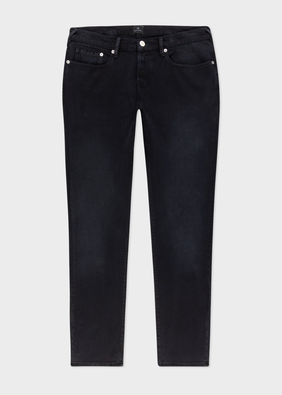 Front View - Tapered-Fit Black Mid-Wash Stretch Jeans Paul Smith