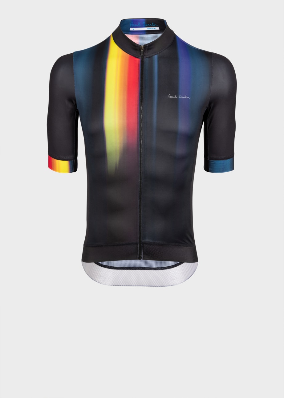 Front View - Men's Black Race Fit Cycling Jersey With 'Artist Stripe' Fade Paul Smith	 