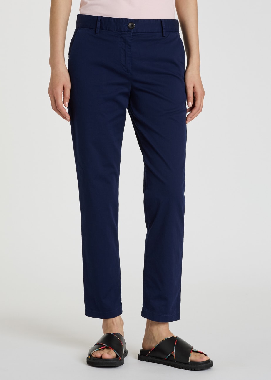 Model View - Women's Navy Stretch-Cotton Chinos by Paul Smith