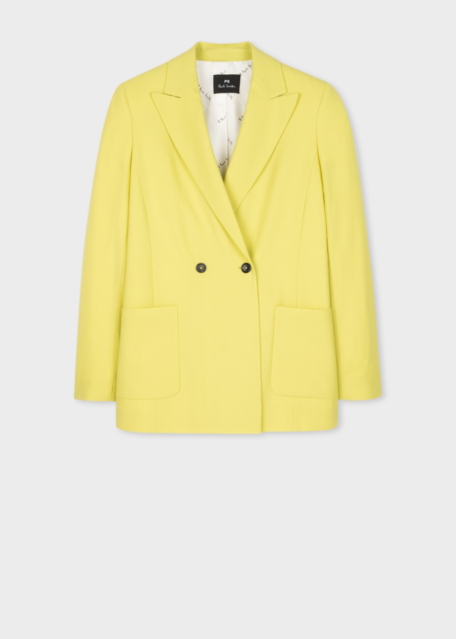 Women s Yellow Wool Hopsack Double Breasted Blazer