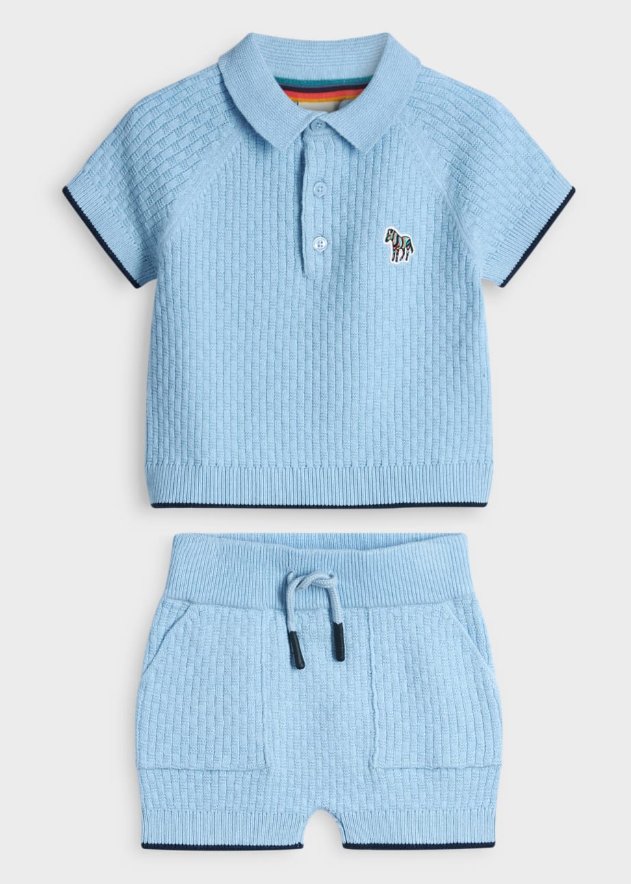 Babies Blue Knitted T Shirt Short Set