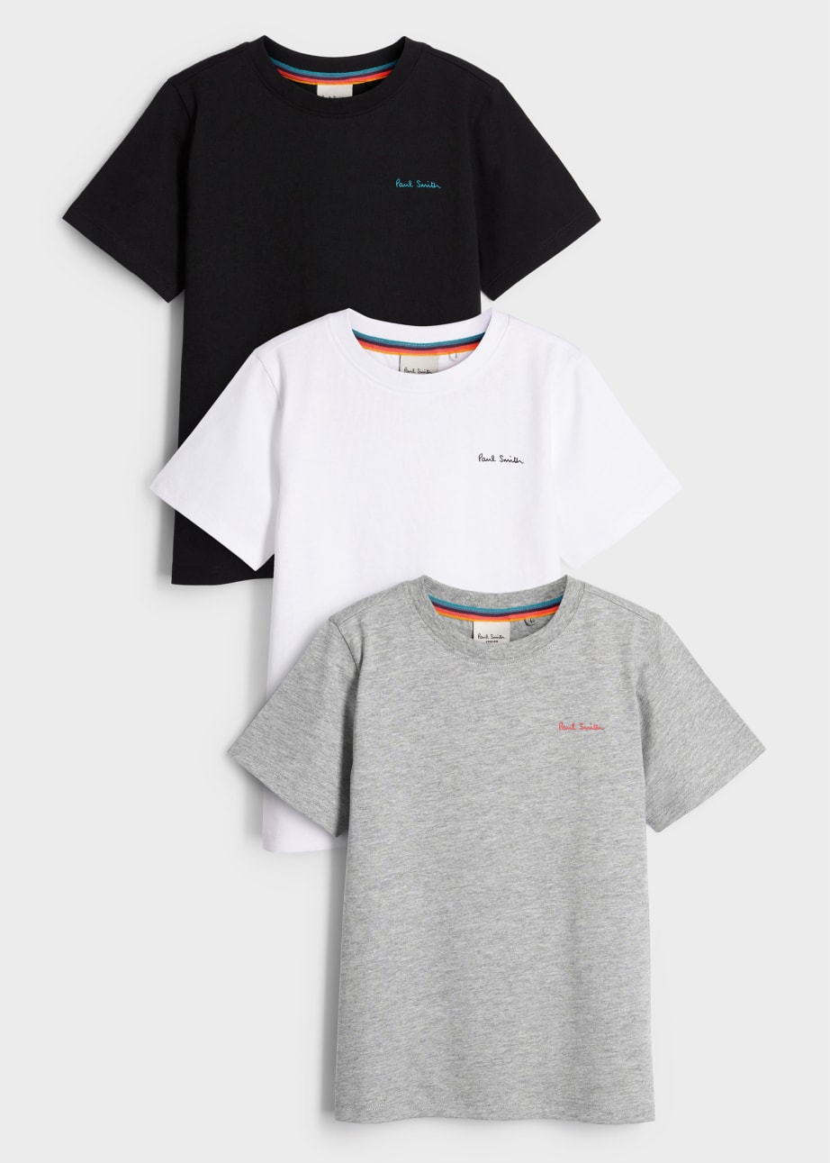 Front View- 2-13 Years Signature Logo T-Shirts Three Pack Paul Smith