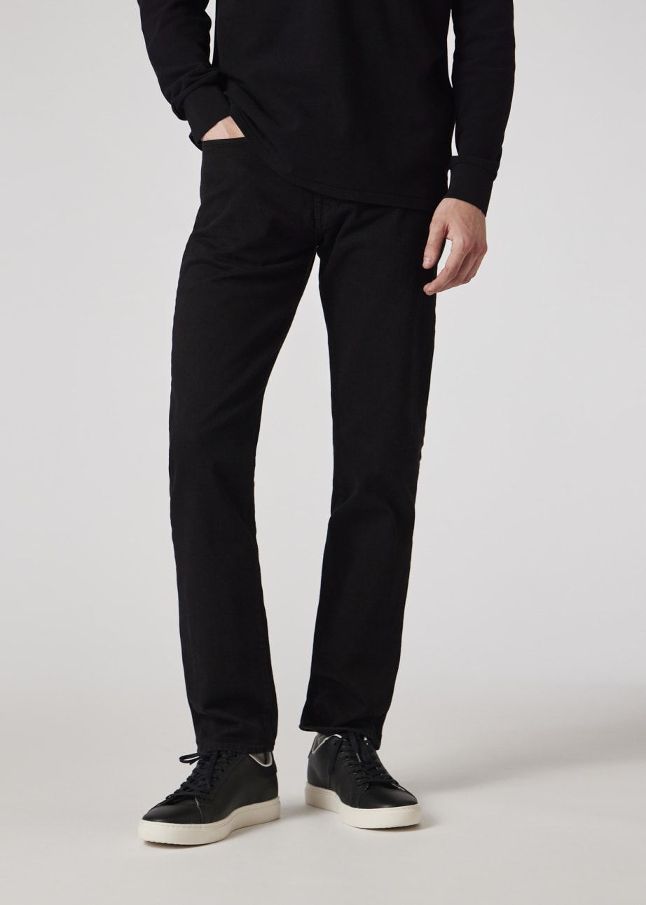 Model View - Tapered-Fit Black Organic Stretch Jeans Paul Smith