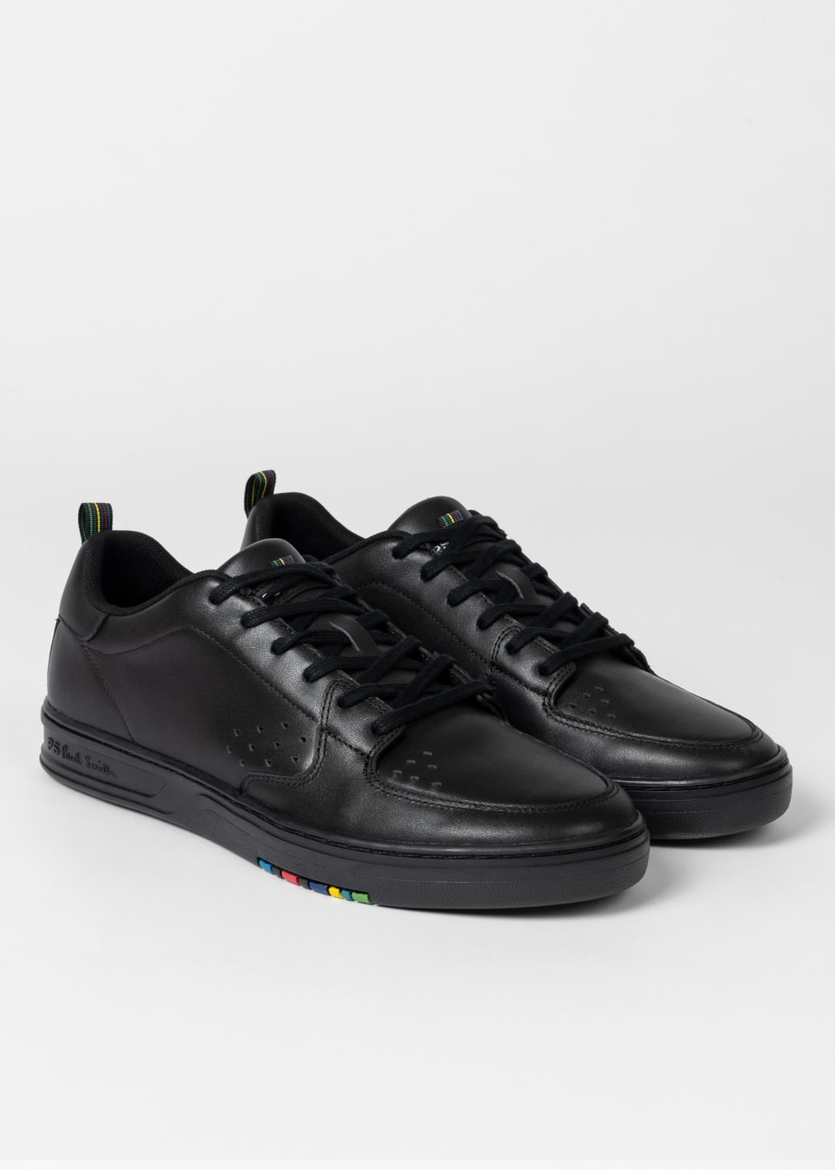 Product View - Men's Black Leather 'Cosmo' Trainers by Paul Smith