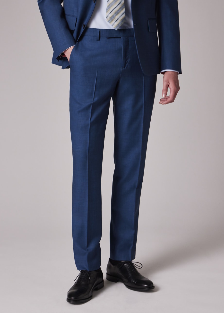 Model View - The Soho - Tailored-Fit Teal Sharkskin Wool Suit Paul Smith