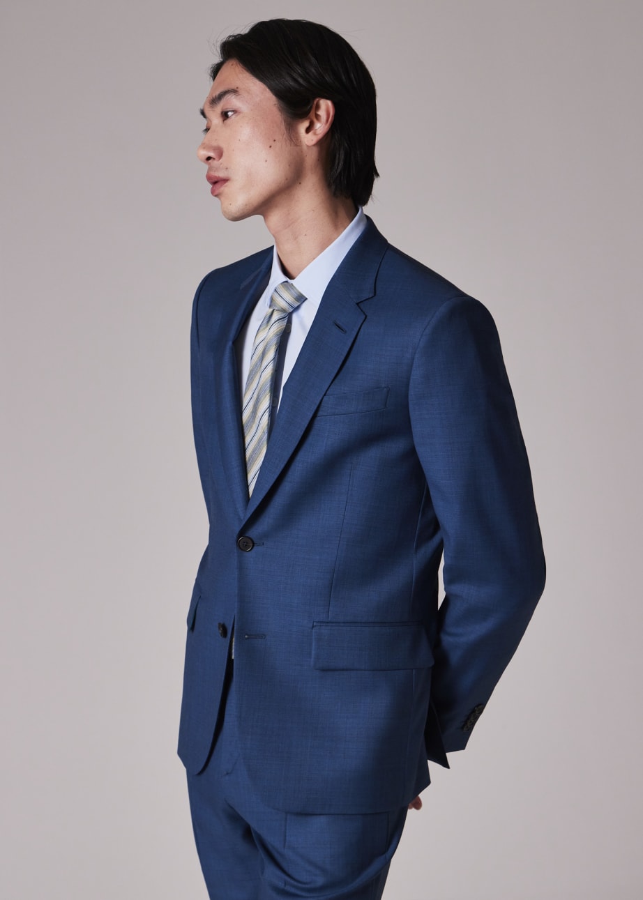 Model View - The Soho - Tailored-Fit Teal Sharkskin Wool Suit Paul Smith