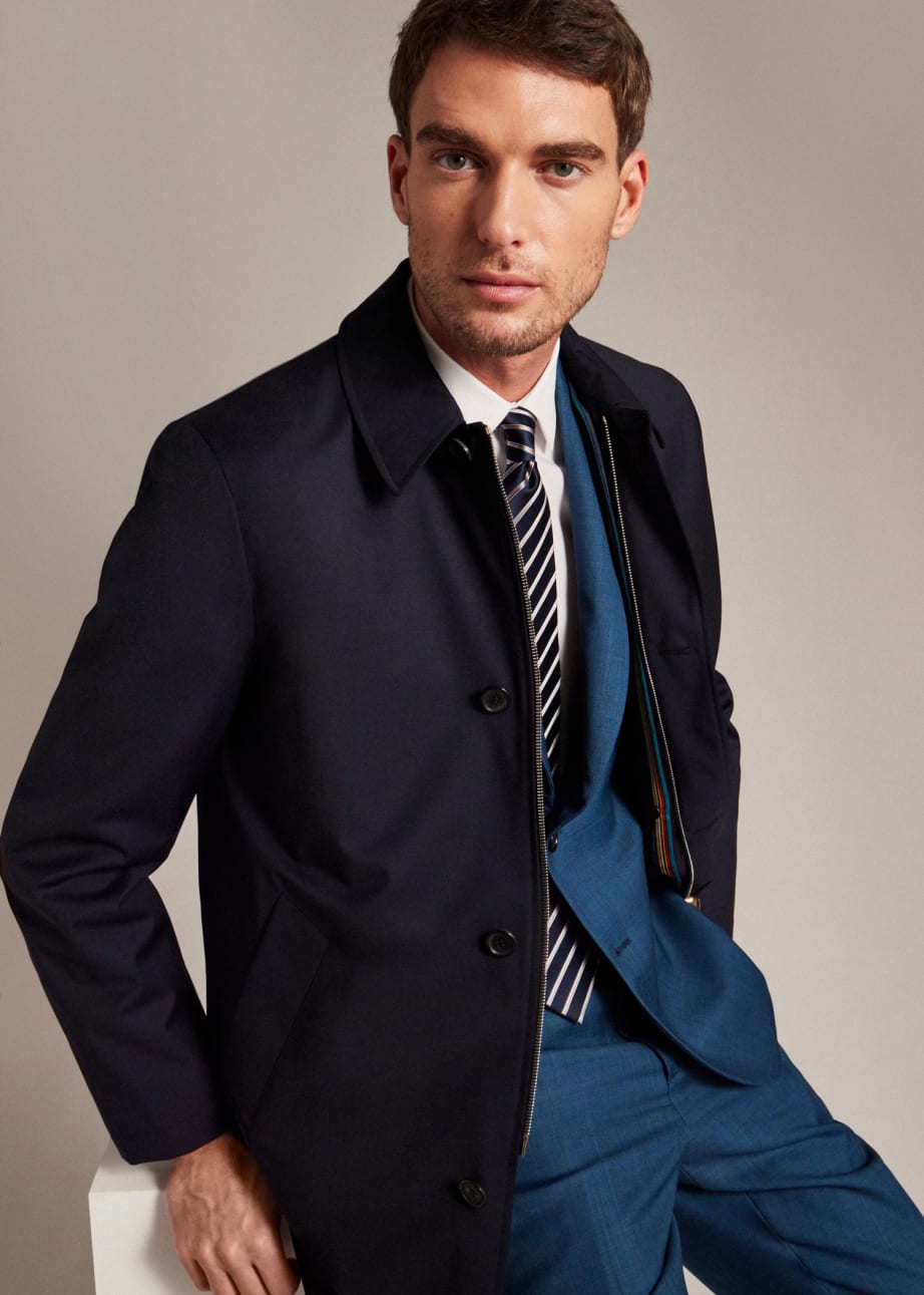 Model View - The Soho - Tailored-Fit Teal Sharkskin Wool Suit Paul Smith