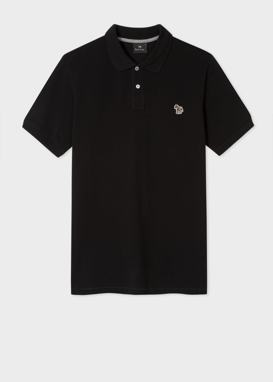 Front View - Black Cotton-Piqué Zebra Logo Polo Shirt Paul Smith