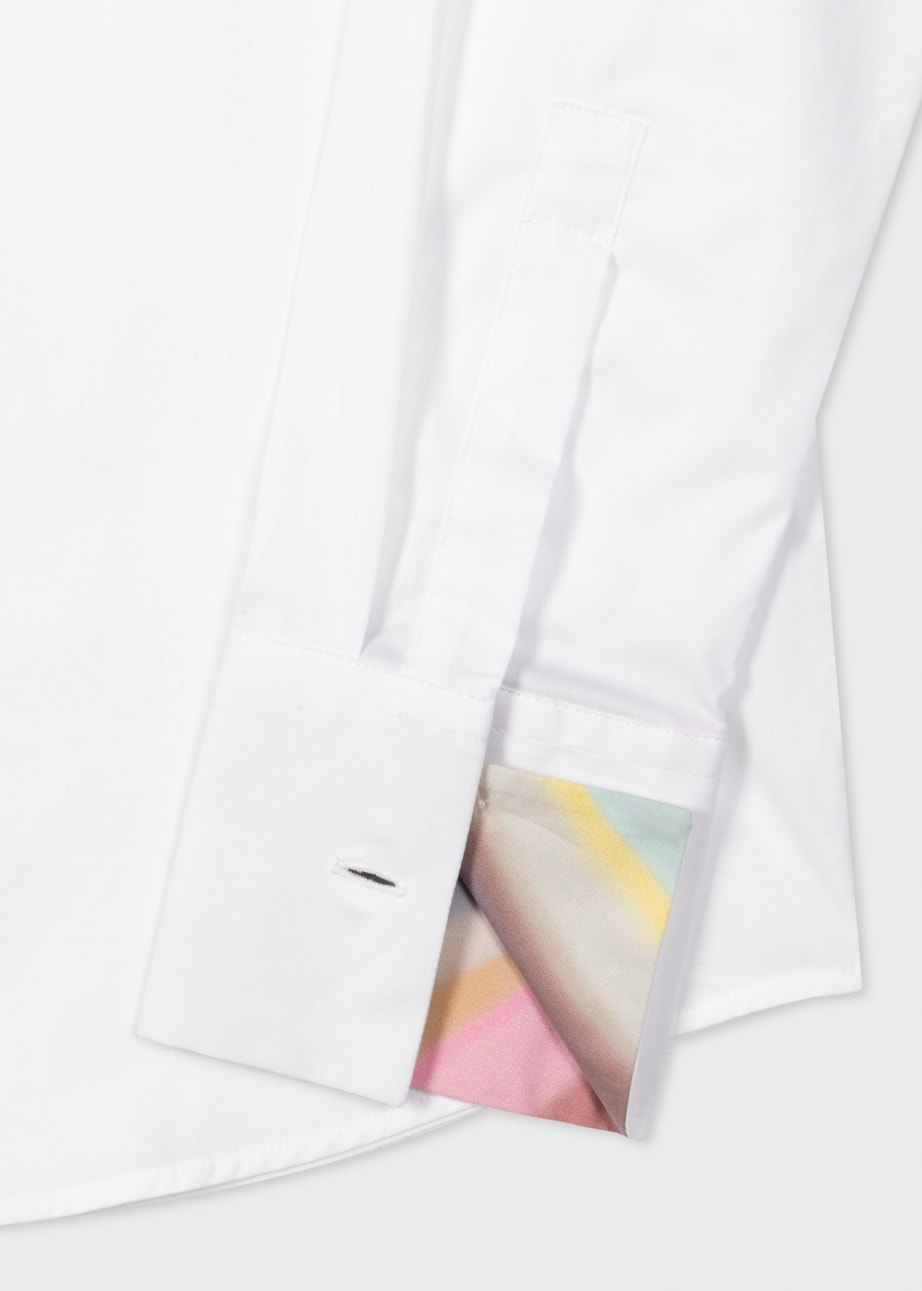 Model View - Women's White Cotton 'Spray Swirl' Cuff Shirt by Paul Smith