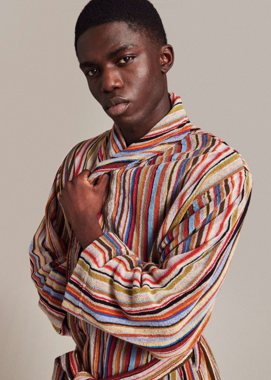 Model View - 'Signature Stripe' Woven Cotton Dressing Gown Paul Smith