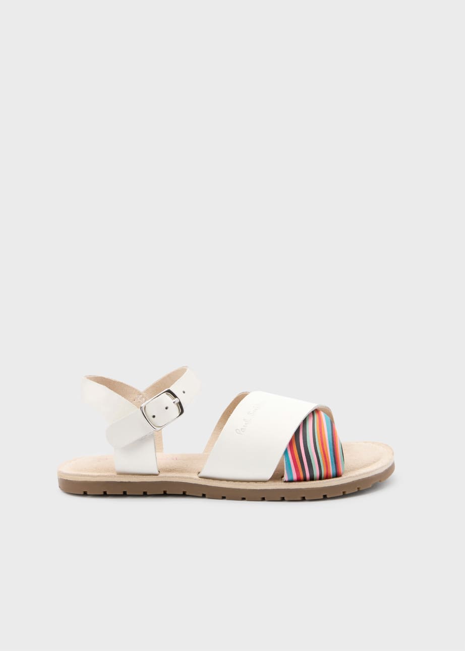 Front View - White 'Swirl' Trim Sandals Paul Smith