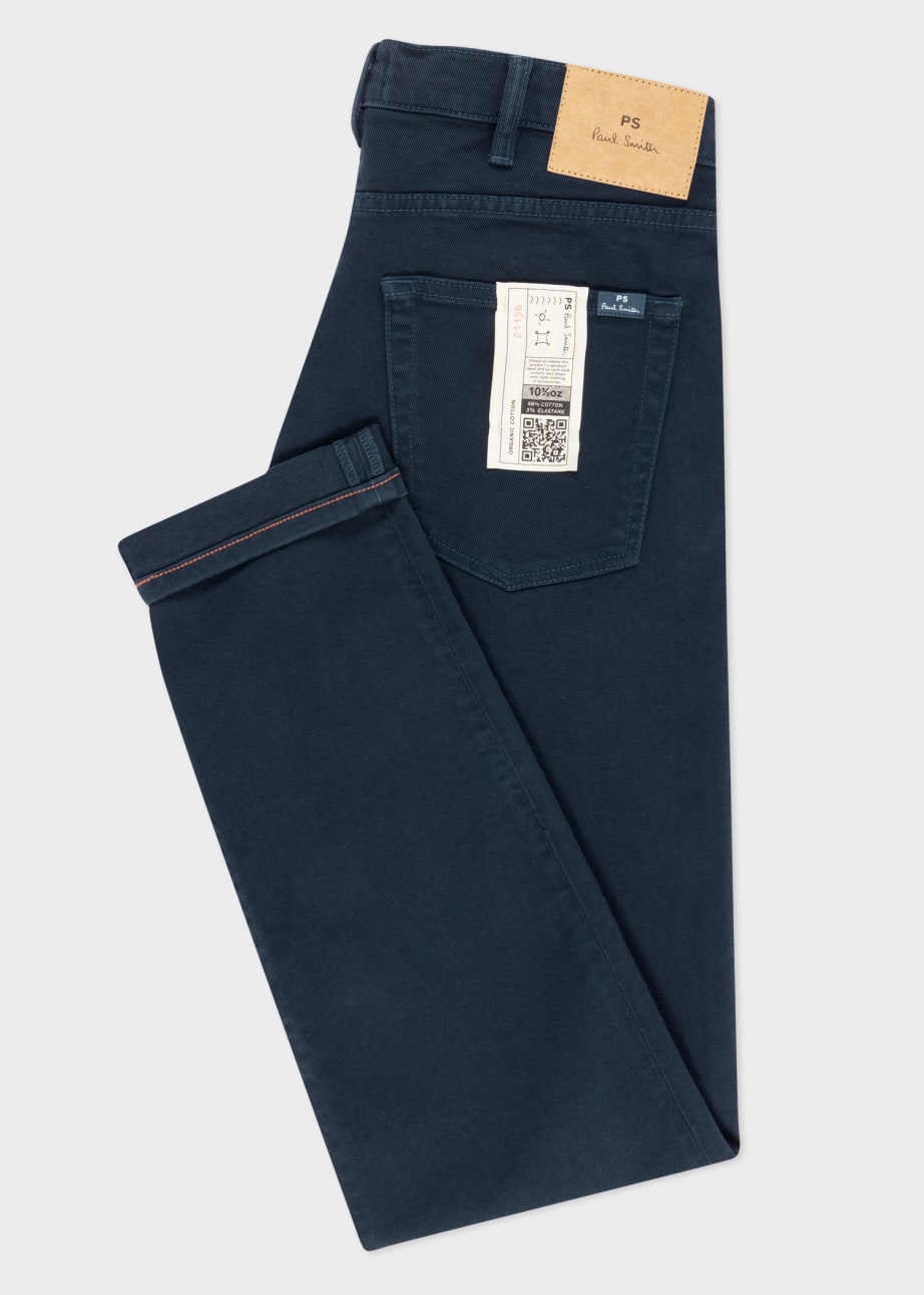 Detail View - Tapered-Fit Garment Dyed Navy Jeans Paul Smith