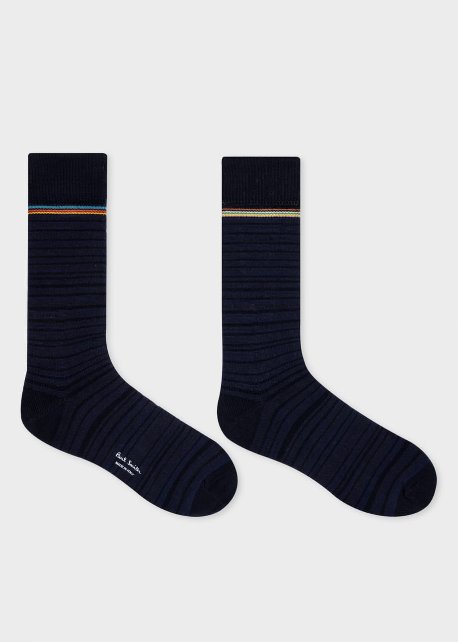Pair View - Navy 'Shadow Stripe' Socks Paul Smith