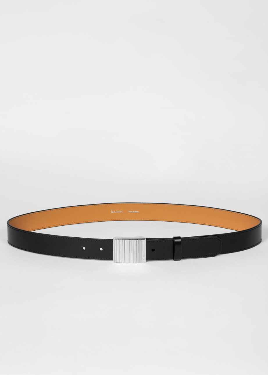 Product View - Black Leather Belt With 'Shadow Stripe' Buckle by Paul Smith