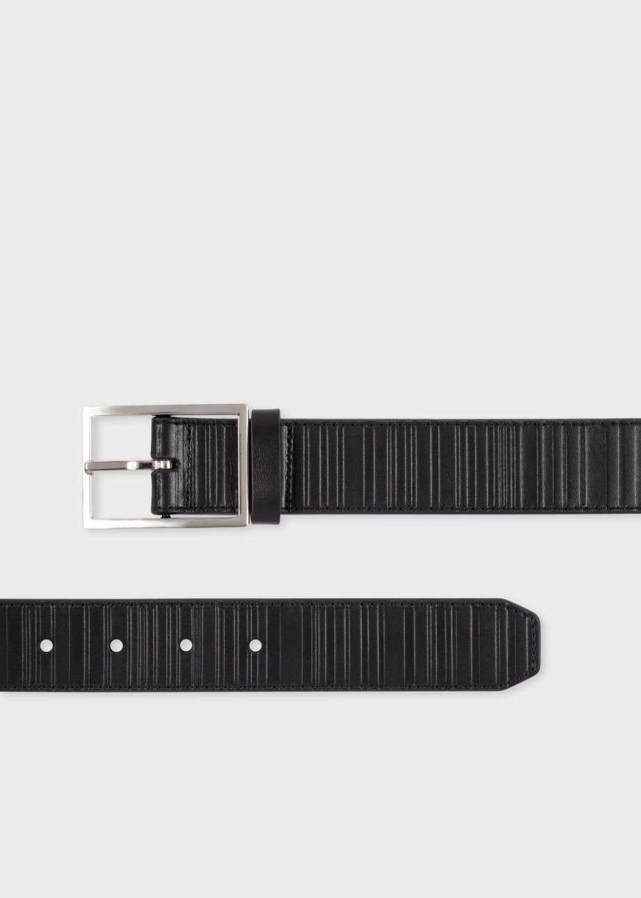 Front View - Black 'Shadow Stripe' Leather Belt Paul Smith