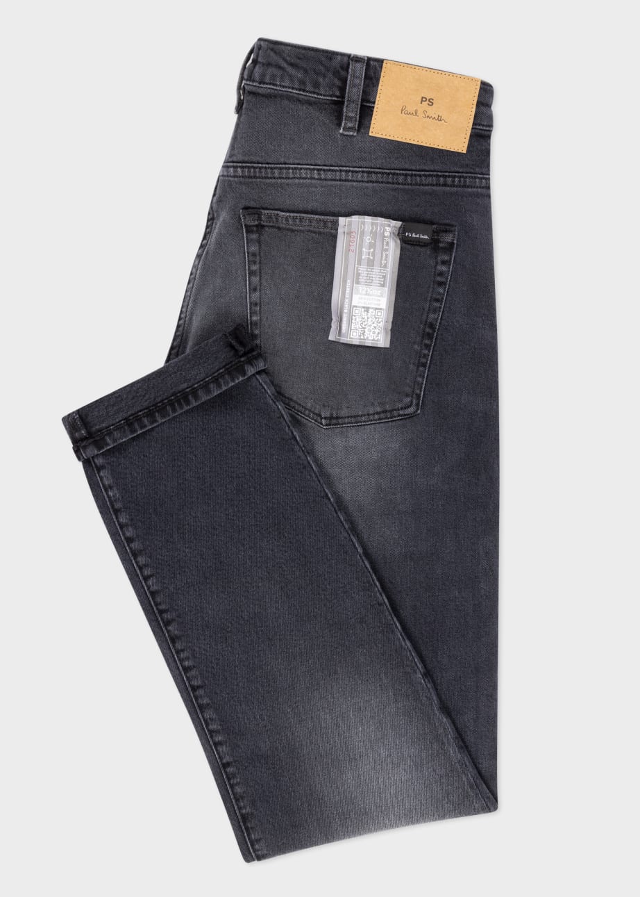 Front View - Tapered-Fit Antique-Wash Black Stretch Jeans Paul Smith