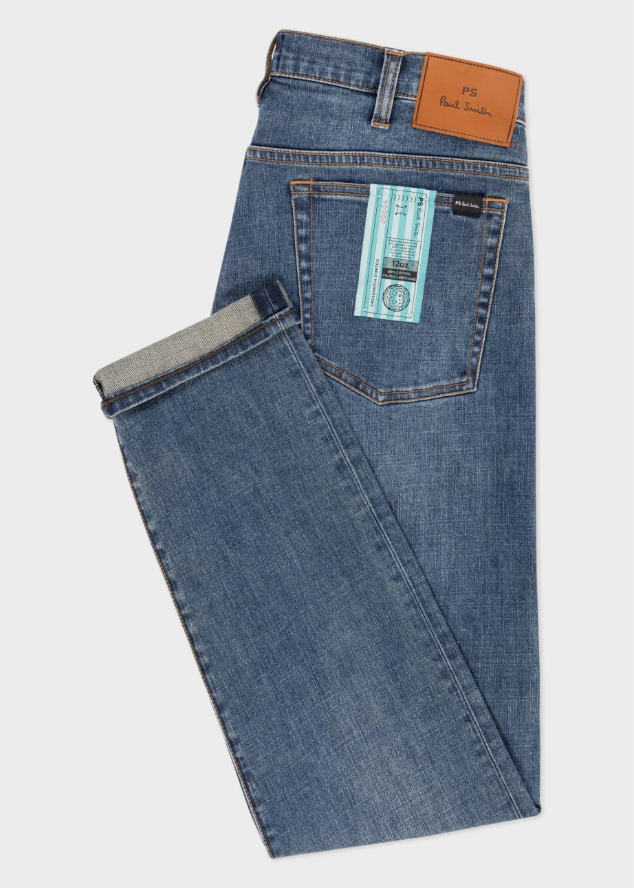 Detail View- Tapered-Fit 'Crosshatch Stretch' Blue-Rinse Jeans Paul Smith