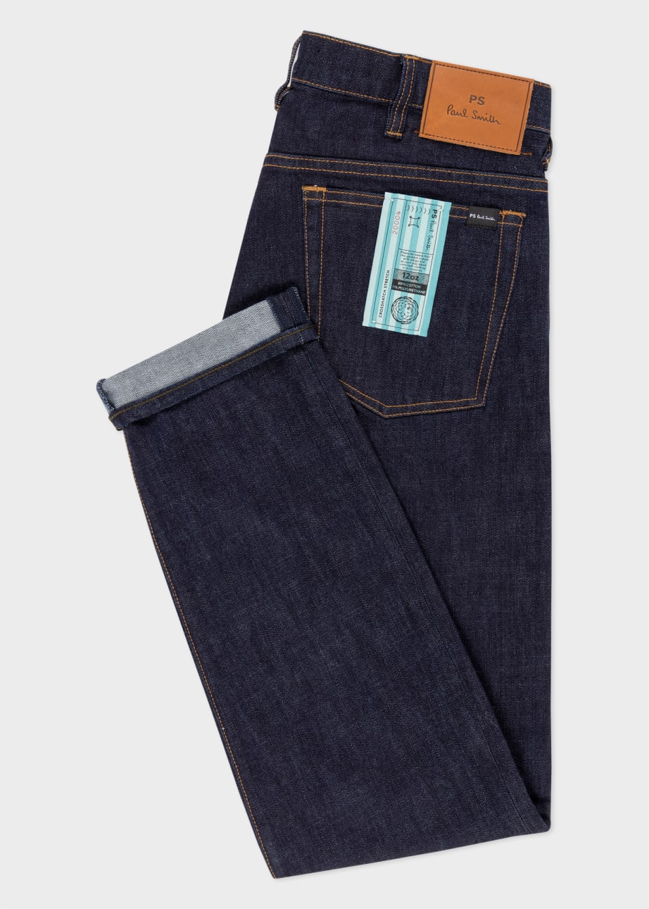 Detail View - Tapered-Fit Indigo-Rinse 'Crosshatch Stretch' Jeans Paul Smith