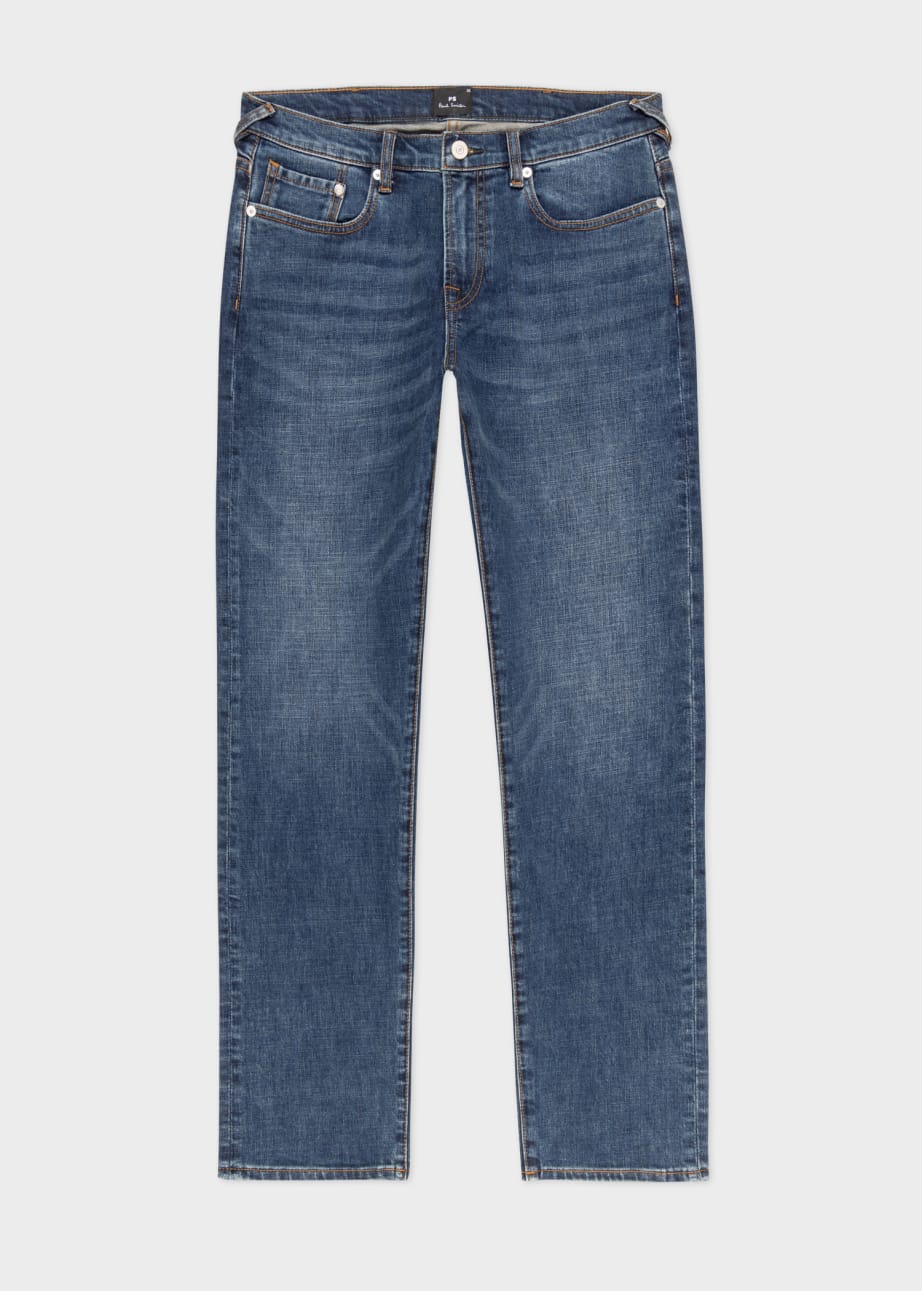 Front View - Tapered-Fit 'Crosshatch Stretch' Blue-Rinse Jeans Paul Smith