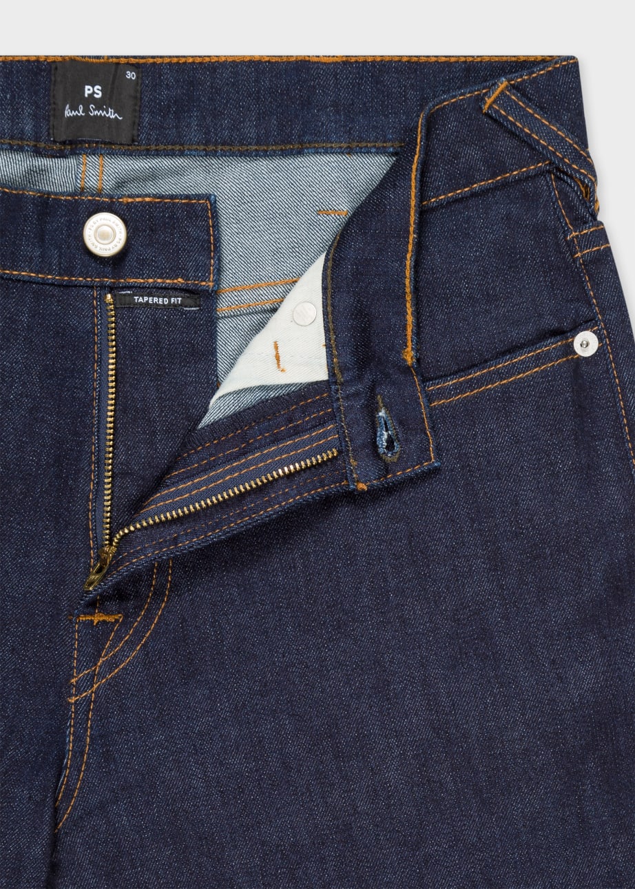 Detail View - Tapered-Fit Indigo-Rinse 'Crosshatch Stretch' Jeans Paul Smith