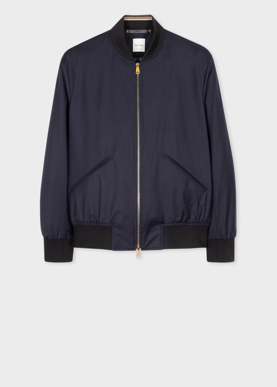 Front View - Dark Navy 'Storm System' Wool Bomber Jacket Paul Smith