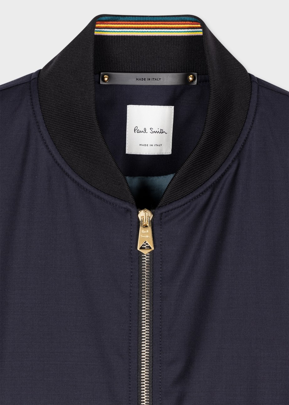 Detail View - Dark Navy 'Storm System' Wool Bomber Jacket Paul Smith