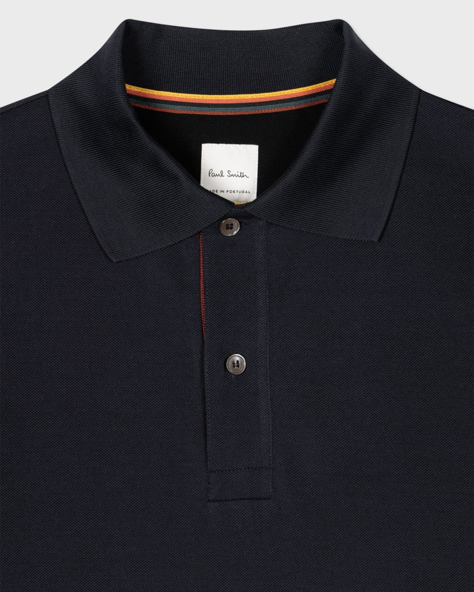 Detail View - Navy Cotton 'Artist Stripe' Placket Polo Shirt Paul Smith