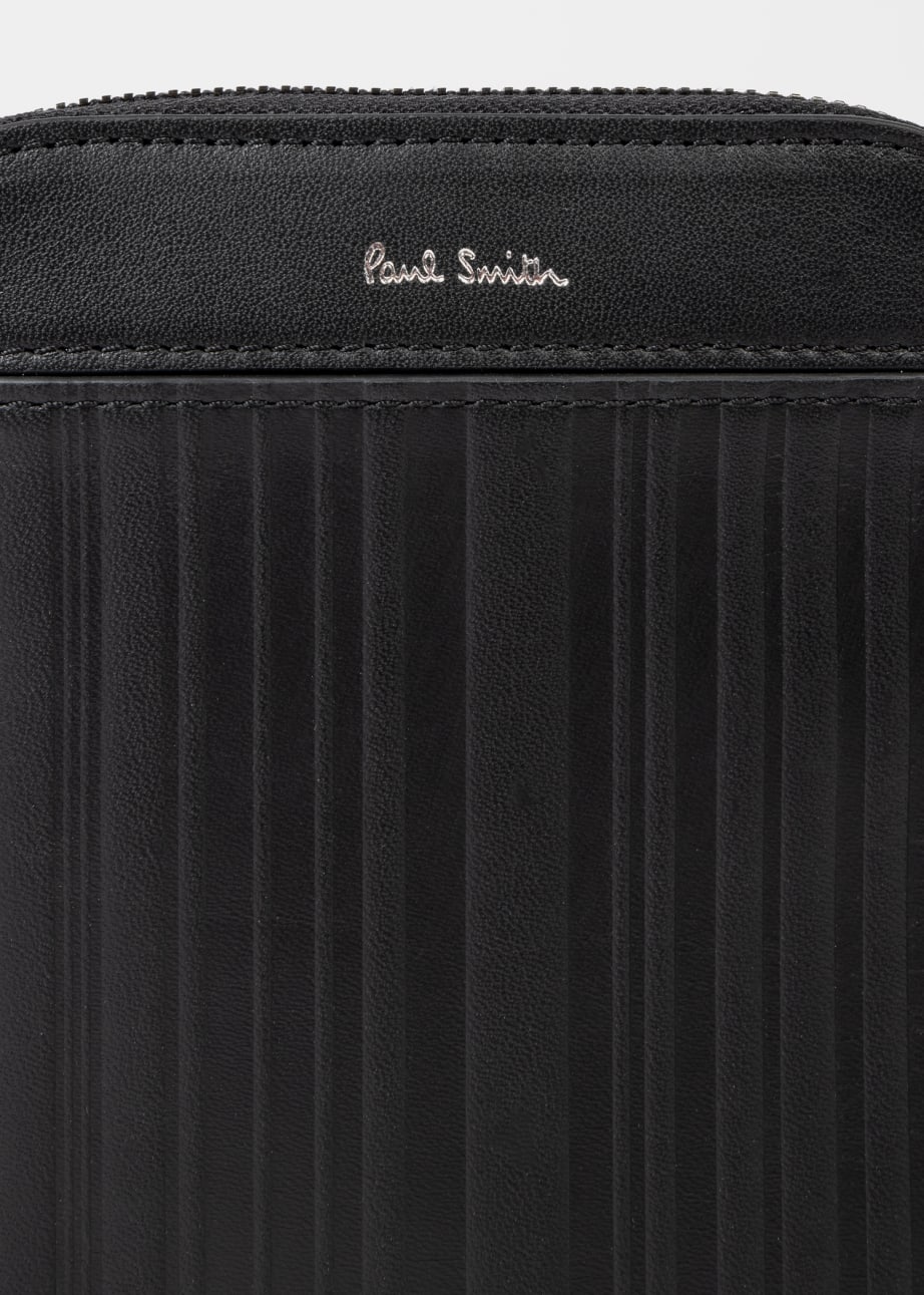 Detail View - Black Leather 'Shadow Stripe' Phone Wallet Bag Paul Smith