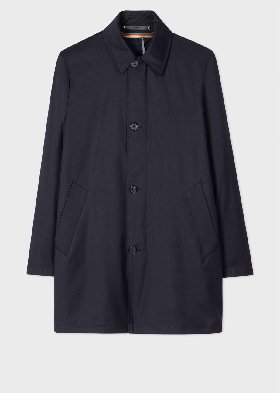 Front View - Navy 'Storm System' Wool Mac With Detachable Gilet Paul Smith