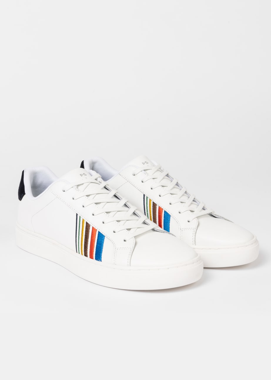 Pair View - White Leather 'Sports Stripe' 'Rex' Trainers Paul Smith