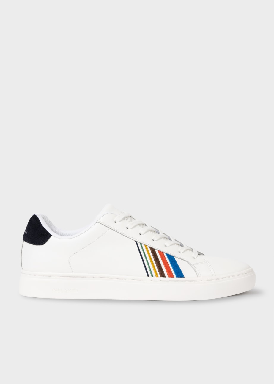 Detail View - White Leather 'Sports Stripe' 'Rex' Trainers Paul Smith